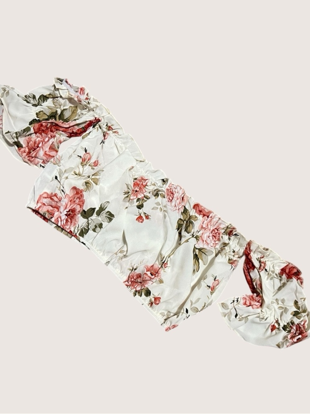 SHEIN White Top with Pink Floral Print and Tie Front - Picture 3 of 7